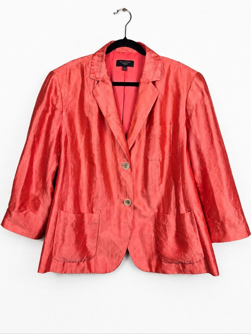 Talbots Woman Silk Blend Shantung Coral Blazer Jacket 20W Plus Classic